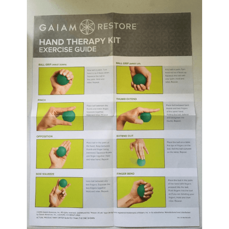 Gaiam Restore Hand Therapy Kit - Illustrated Exercise Guide