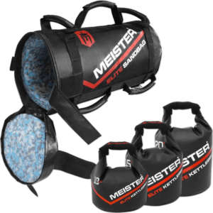 Three Kettlebells in Meister Elite Fitness Sandbag, by Meister MMA