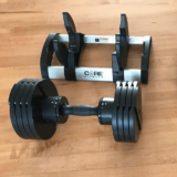 Core Fitness adjustable dumbbells and weight rack