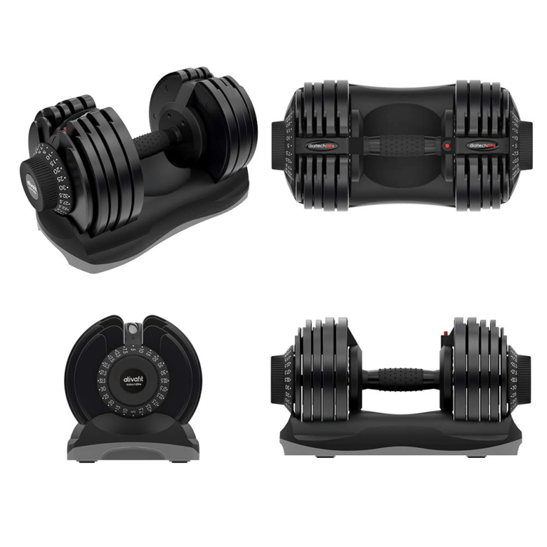 Sideview of ATIVAFIT 71.5 pound adjustable dumbbell