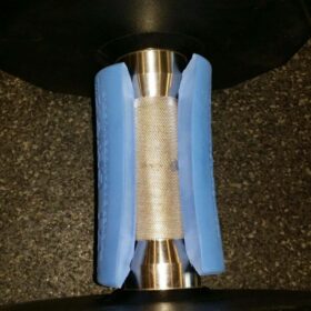 Fat Gripz fitted to regular dumbbell with odd shaped handle